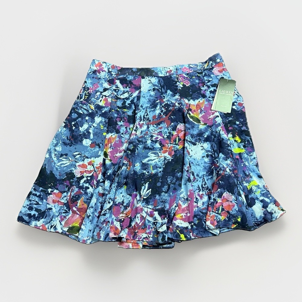Lauren Ralph Lauren Blue Floral Crinkle Georgette Miniskirt 4P 201978814001 NWT